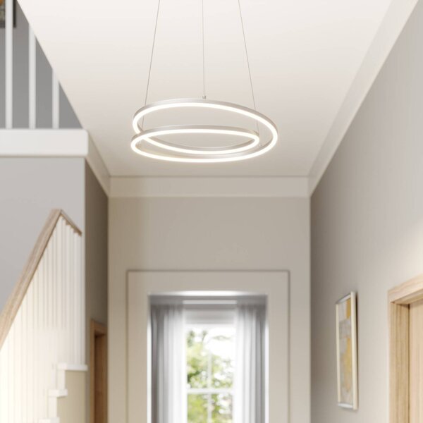 Lindby LED-es függőlámpa Davian, nikkel színű, Ø 49 cm, fényerőszabályzóval, dimmelhető, Alu / szürke / cink, Nappali / Étkező, Alumínium, Modern
