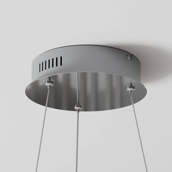 Lindby LED-es függőlámpa Davian, nikkel színű, Ø 49 cm, fényerőszabályzóval, dimmelhető, Alu / szürke / cink, Nappali / Étkező, Alumínium, Modern