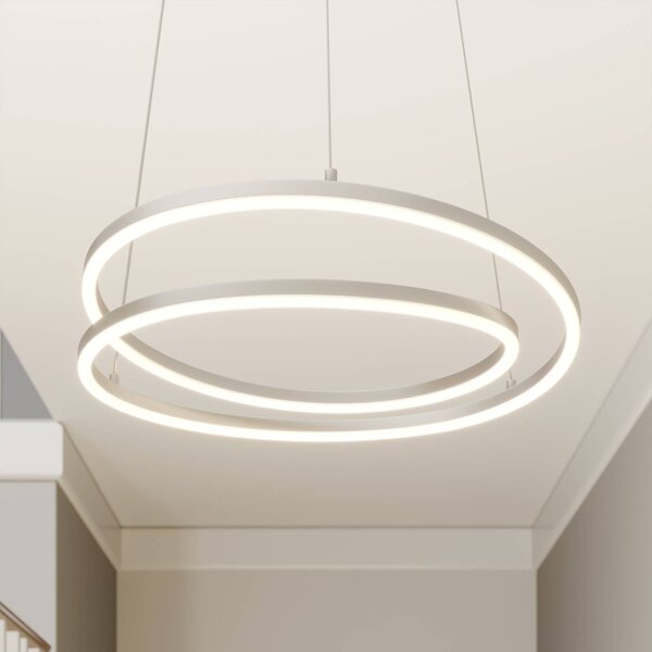 Lindby LED-es függőlámpa Davian, nikkel színű, Ø 49 cm, fényerőszabályzóval, dimmelhető, Alu / szürke / cink, Nappali / Étkező, Alumínium, Modern