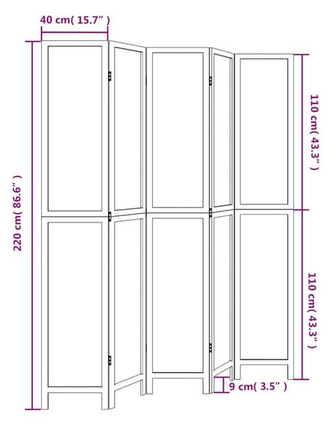 VidaXL 5 Paneles Paraván - Fehér - 175-180x220cm