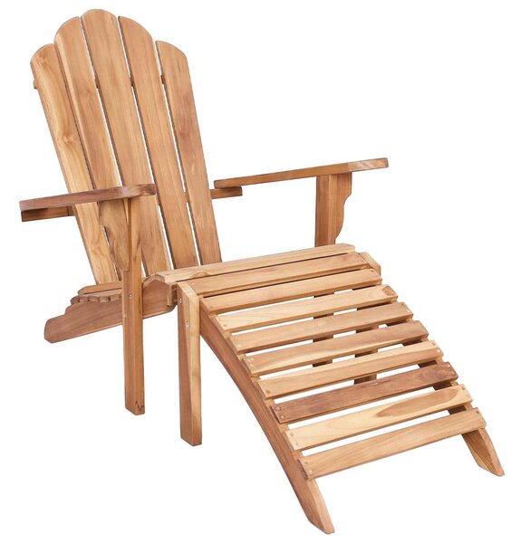 Kerti Adirondack szék lábtartóval Természetes Tömör Teakfa