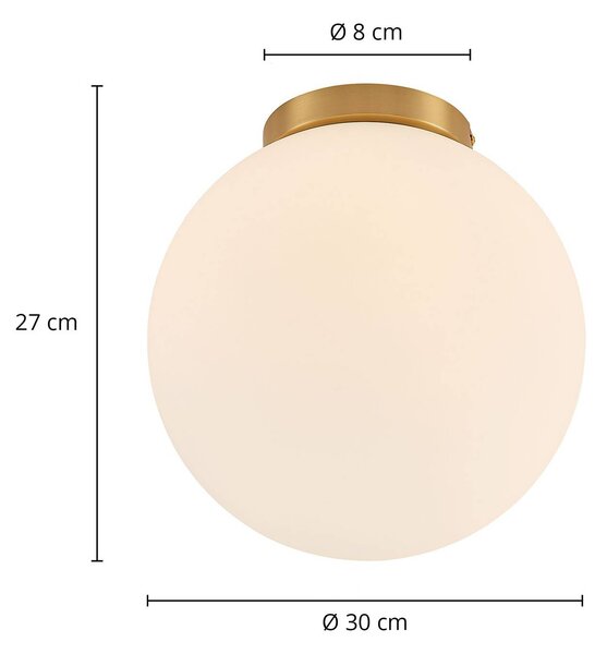 Lindby Meriala mennyezeti lámpa sárgaréz, üveg Ø 30cm, dimmelhető, Fehér / opál, Nappali / Étkező, Üveg