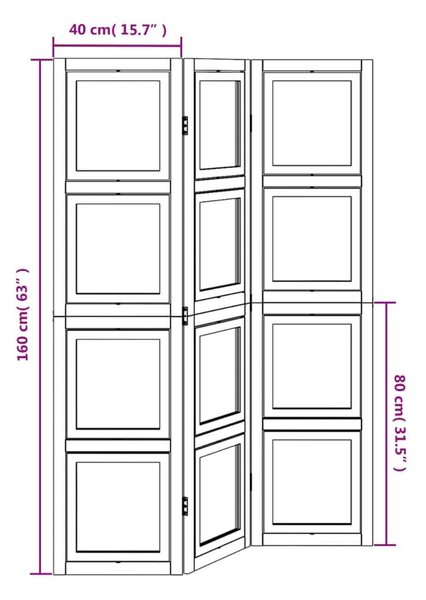 3 Paneles Fehér Tömörfa Térelválasztó - 160 cm