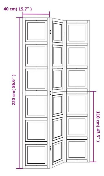 3 Paneles Fehér Tömörfa Térelválasztó - 105-110 x 220 cm
