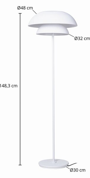 Lucande állólámpa Kellina, 151 cm, fehér, fém, E27, Fehér / opál, Nappali / Étkező, fém, Dizájn
