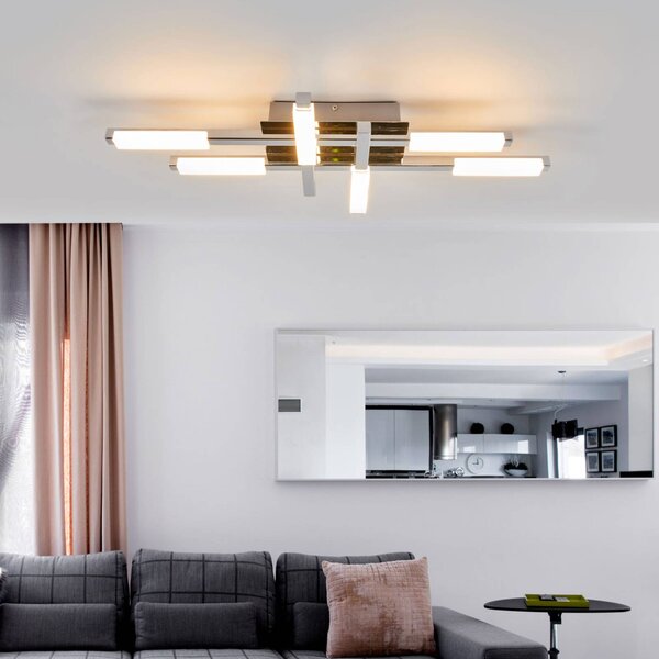 Lindby LED mennyezeti lámpa Patrik, 62 cm, 6 lámpás, króm, IP44, Króm / ezüst, Fürdőszoba, fém, Modern