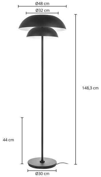 Lucande állólámpa Kellina, 151 cm, fekete, fém, E27, Fekete, Nappali / Étkező, fém, Dizájn
