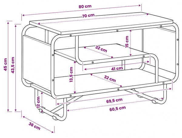 TV állvány 80 x 36 x 45 cm Kézműves Tölgy Szerelt Fa
