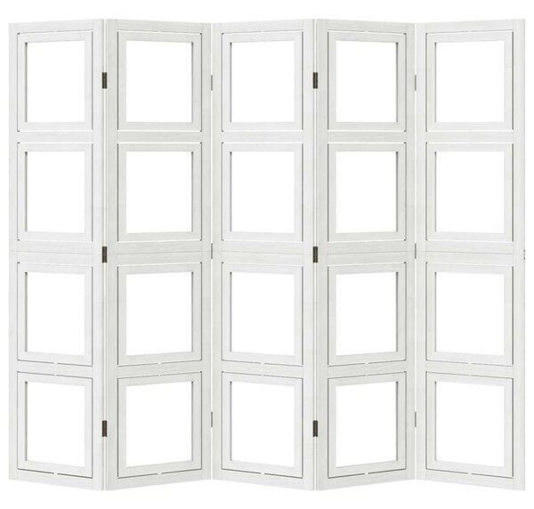 5 Paneles Fehér Tömörfa Térelválasztó - 175x160 cm