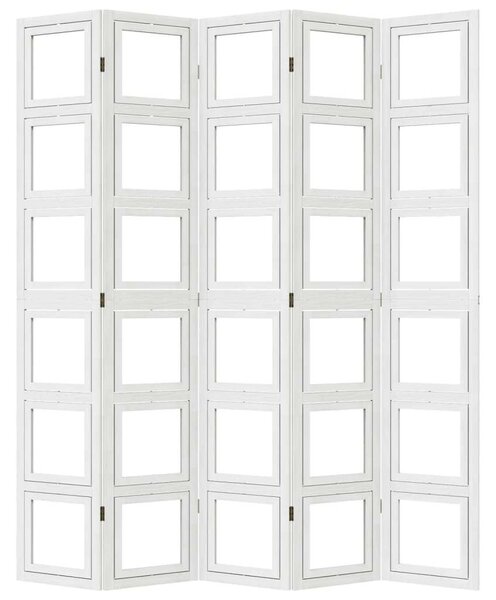 VidaXL 5 Paneles Fehér Tömörfa Paraván - 175-180 x 220 cm