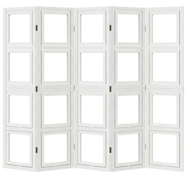 5 Paneles Fehér Tömörfa Térelválasztó - 175x160 cm