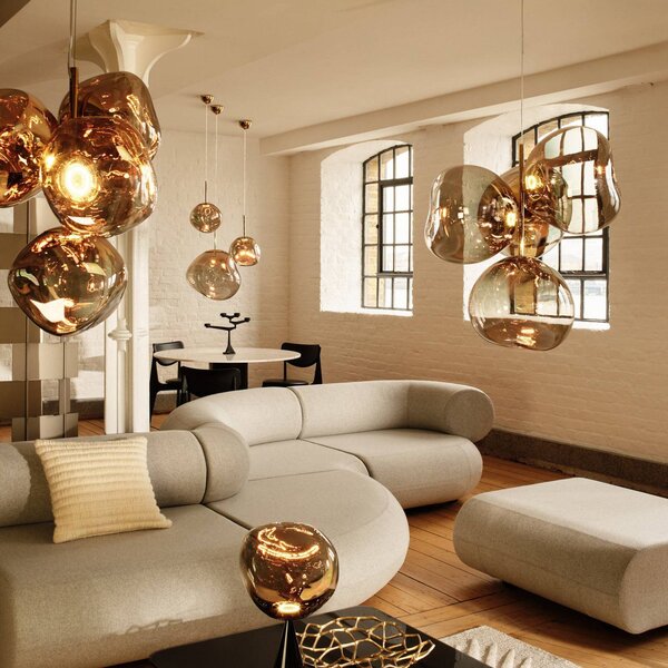 Tom Dixon LED lógó lámpa Melt Mini, Ø 28 cm, arany, dimmelhető, Sárgaréz / arany, Nappali / Étkező, Műanyag, Dizájn