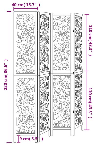 Fa Térelválasztó - 4 Panel - Fehér - 140x220 cm