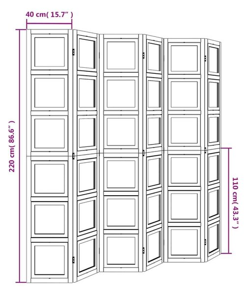 VidaXL Paraván - 6 Paneles - Fehér - Tömörfa - 210x220cm