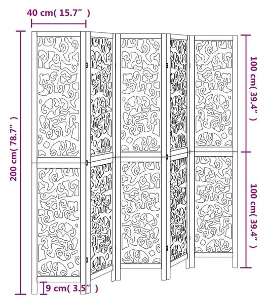 VidaXL 5 Paneles Fehér Fa Paraván - 175-180 x 200 cm