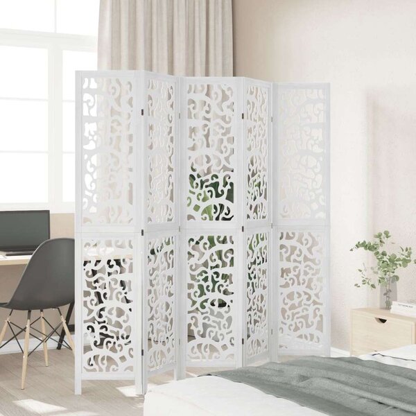 VidaXL 5 Paneles Fehér Fa Paraván - 175-180 x 200 cm