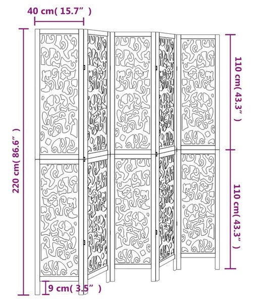 VidaXL 5 Paneles Fa Paraván - 175-180x220 cm - Fehér