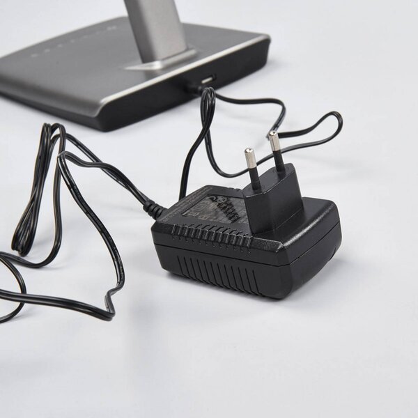 Lindby LED asztali lámpa Kuno, szürke, USB, érintéses dimmerrel, dimmelhető, Alu / szürke / cink, Dolgozószoba / Iroda, Műanyag, Modern