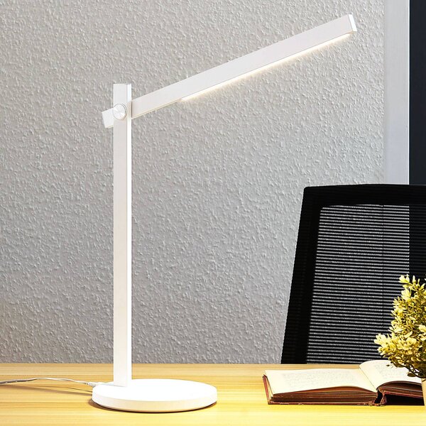 Lindby Loretta LED asztali lámpa, magasság 43 cm, fehér, CCT, dimmelhető, Fehér / opál, Dolgozószoba / Iroda, Műanyag, Modern