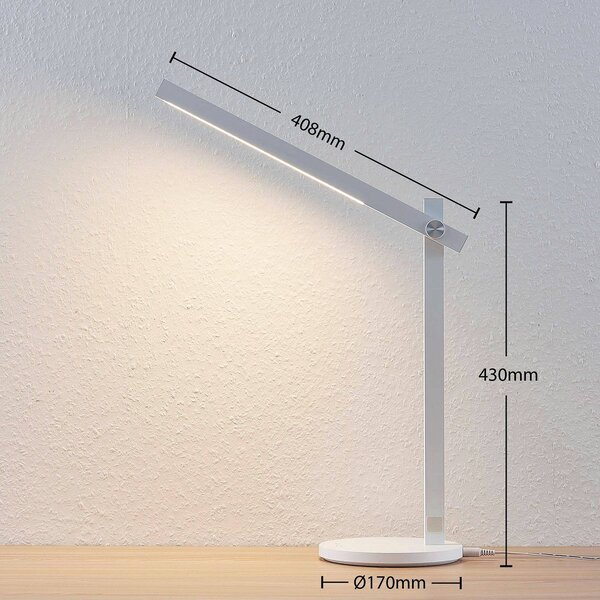 Lindby Loretta LED asztali lámpa, magasság 43 cm, fehér, CCT, dimmelhető, Fehér / opál, Dolgozószoba / Iroda, Műanyag, Modern