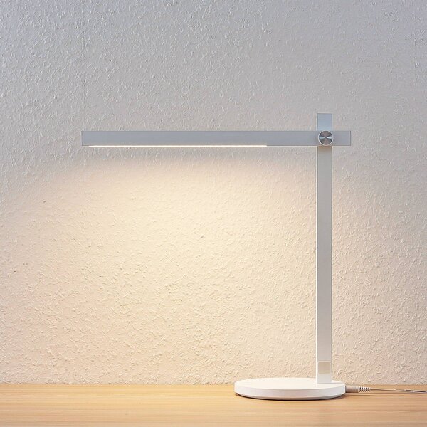 Lindby Loretta LED asztali lámpa, magasság 43 cm, fehér, CCT, dimmelhető, Fehér / opál, Dolgozószoba / Iroda, Műanyag, Modern