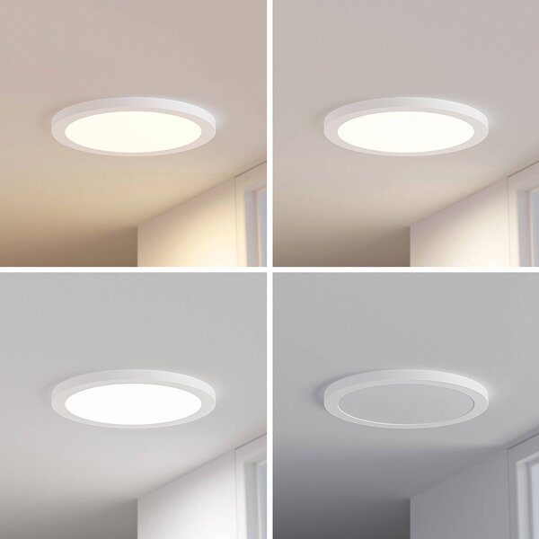 PRIOS Prios LED mennyezeti lámpa Aureka, mozgásérzékelő, Ø 33 cm, fehér, Fehér / opál, Nappali / Étkező, Alumínium, Modern