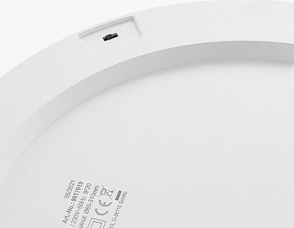 PRIOS Prios LED mennyezeti lámpa Aureka, mozgásérzékelő, Ø 33 cm, fehér, Fehér / opál, Nappali / Étkező, Alumínium, Modern