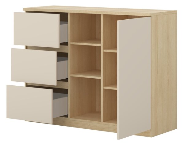 Komód Nolcala 109, Laminált forgácslap, 93x120x42cm, Tölgy, Bézs