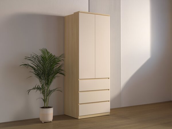Gardróbszekrény Nolcala 110, Laminált forgácslap, 215x80x60cm, Bézs, Tölgy
