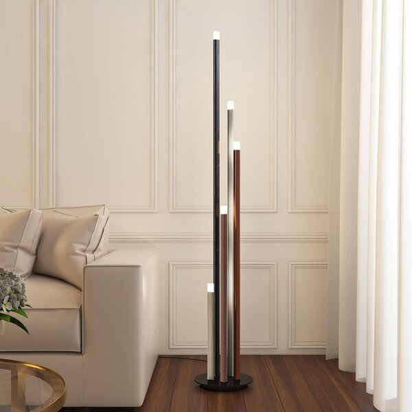 Lucande LED álló világítás Stoika, 150 cm, 5 izzós, fém, dimmelhető, Fekete, Nappali / Étkező, fém, Modern