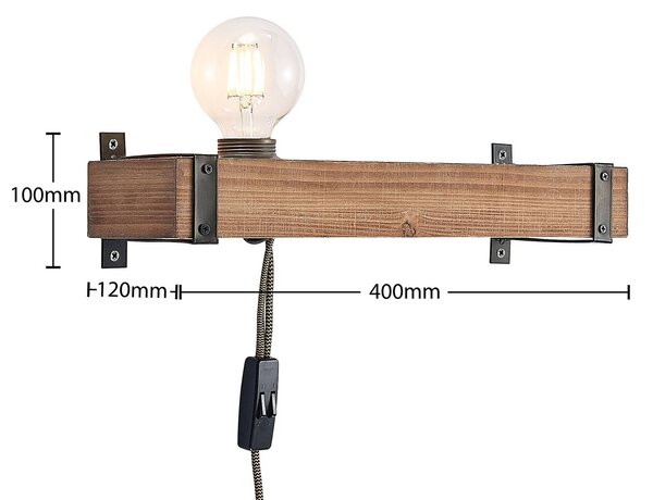 Lindby fali lámpa Sverina, 40 cm, fa, dugó, E27, Sötét fa, Nappali / Étkező, Fa, Vidéki otthon / Rusztikus