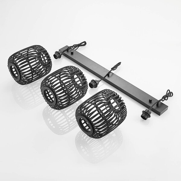 Lindby függőlámpa Canyana, fekete, 3-lámpás, rattan, 105 cm, dimmelhető, Fekete, Nappali / Étkező, Fa, Vidéki otthon / Rusztikus