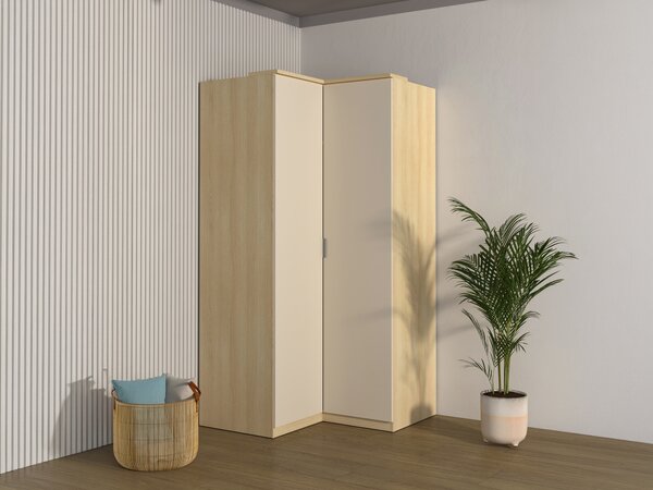 Sarokszekrény Nolcala 107, Laminált forgácslap, 217x109x109cm, Bézs, Tölgy