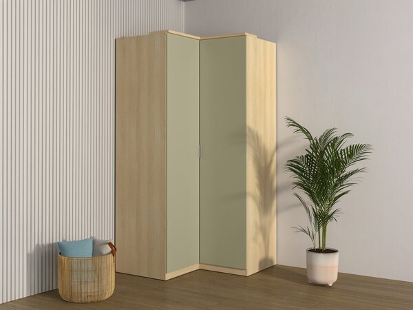Sarokszekrény Nolcala 107, Laminált forgácslap, 217x109x109cm, Eukaliptusz, Tölgy