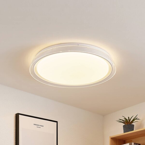 Lindby LED mennyezeti lámpa Sleya Ø 50 cm, fehér, CCT, fényerőszabályzóval, dimmelhető, Fehér / opál, Nappali / Étkező, Modern