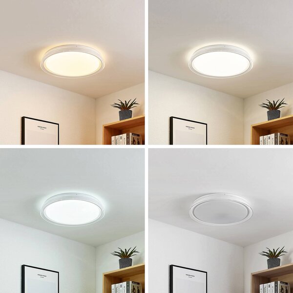 Lindby LED mennyezeti lámpa Sleya Ø 50 cm, fehér, CCT, fényerőszabályzóval, dimmelhető, Fehér / opál, Nappali / Étkező, Modern