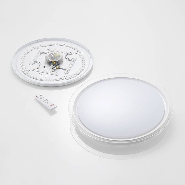 Lindby LED mennyezeti lámpa Sleya Ø 50 cm, fehér, CCT, fényerőszabályzóval, dimmelhető, Fehér / opál, Nappali / Étkező, Modern