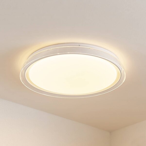 Lindby LED mennyezeti lámpa Sleya Ø 50 cm, fehér, CCT, fényerőszabályzóval, dimmelhető, Fehér / opál, Nappali / Étkező, Modern