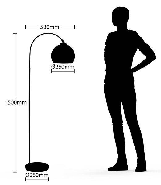 Lindby Ívlámpa Minali, fekete, fém, 148 cm magas, E27, Fekete, Nappali / Étkező, fém, Modern