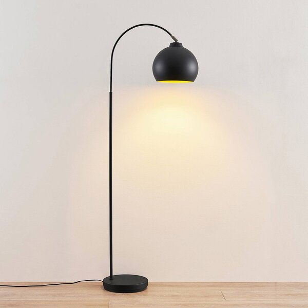Lindby Ívlámpa Minali, fekete, fém, 148 cm magas, E27, Fekete, Nappali / Étkező, fém, Modern
