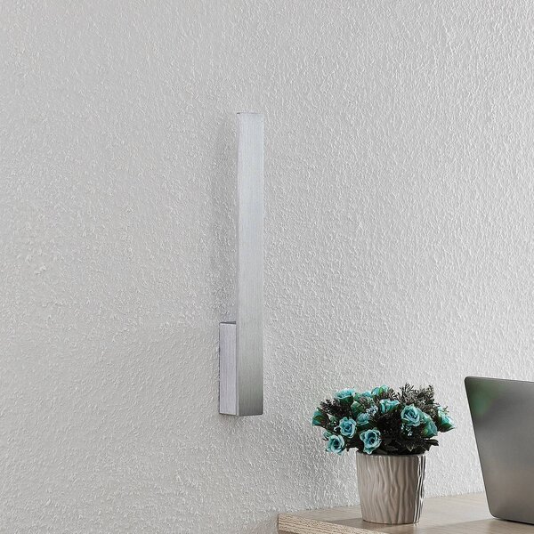 Arcchio LED fali lámpa Ivano, magasság 43 cm, szálcsiszolt alumínium, Alu / szürke / cink, Folyosó, Alumínium, Modern