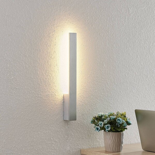 Arcchio LED fali lámpa Ivano, magasság 43 cm, szálcsiszolt alumínium, Alu / szürke / cink, Folyosó, Alumínium, Modern