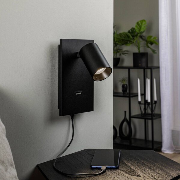 Arcchio Brinja spotlámpa, fekete, fém, USB-C, kapcsoló, dimmelhető, Fekete, Folyosó, Alumínium, Modern