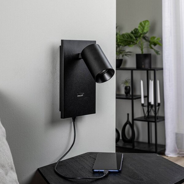 Arcchio Brinja spotlámpa, fekete, fém, USB-C, kapcsoló, dimmelhető, Fekete, Folyosó, Alumínium, Modern