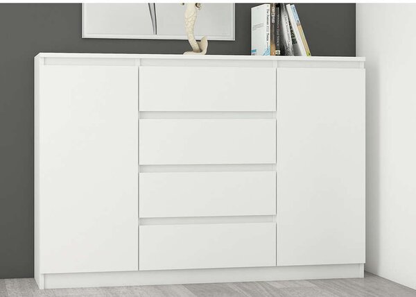 Komód 4 fiók 2 ajtó R140-S4 modern, fehér