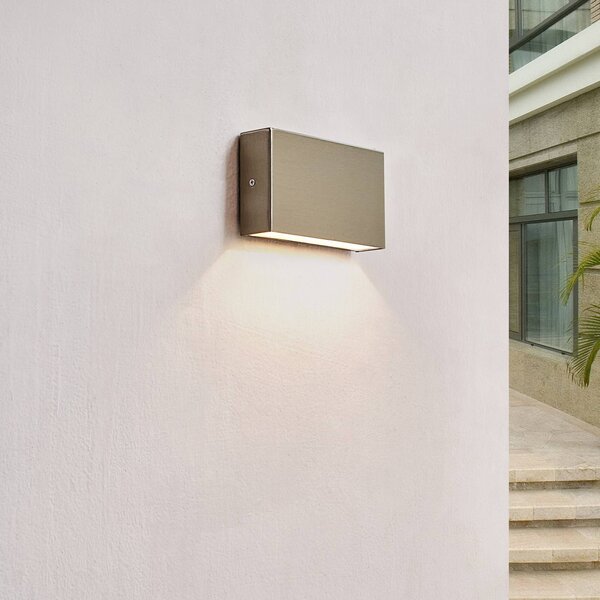 Arcchio Karline LED kültéri falilámpa, 530 lm, rozsdamentes acél, IP65, Alu / szürke / cink, Rozsdamentes acél, Modern