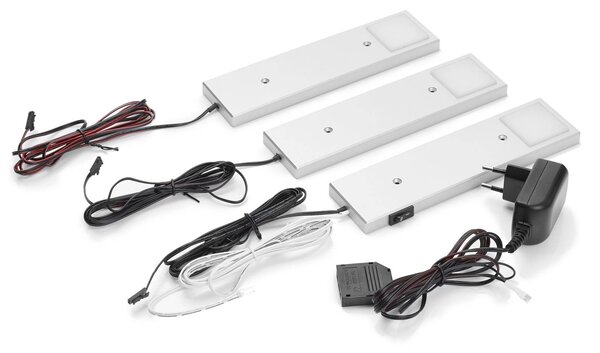 Lindby Amaryll LED pult alatti lámpa, 3 db-os készlet, Alu / szürke / cink, Konyha, Műanyag, Modern