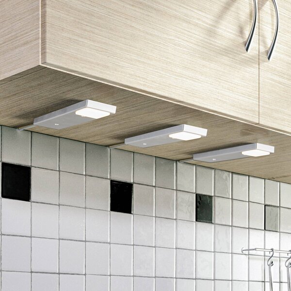 Lindby Amaryll LED pult alatti lámpa, 3 db-os készlet, Alu / szürke / cink, Konyha, Műanyag, Modern