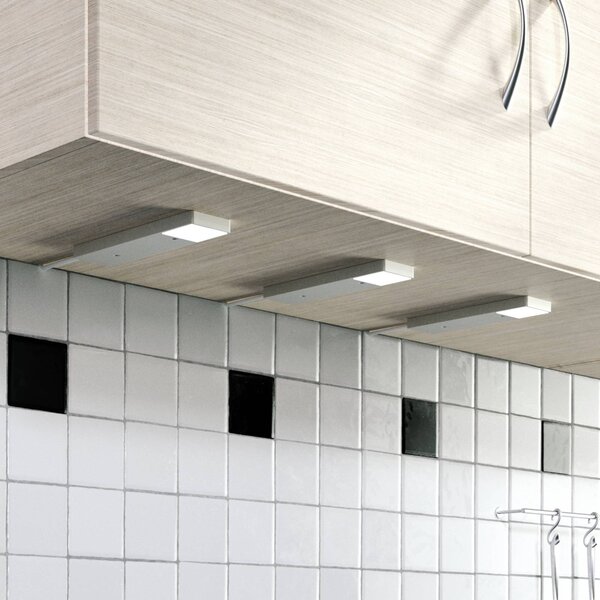 Lindby Amaryll LED pult alatti lámpa, 3 db-os készlet, Alu / szürke / cink, Konyha, Műanyag, Modern