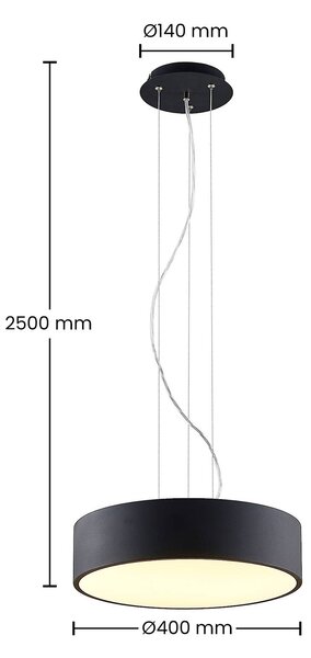 Arcchio LED függőlámpa Noabelle, fekete, 40 cm, fém, dimmelhető, Fekete, Konyha, fém, Modern